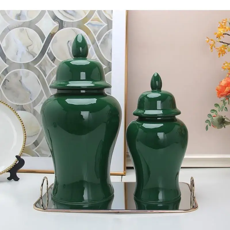 

Green Ceramic Jar Storage Tank Decoration Crafts Flower Arrangement Flower Vase Storage Rack Decorative Jar Storage Ornament