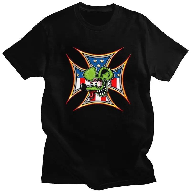 Custom Anime Cartoon Rat Fink Tshirt for Men Short Sleeves Leisure T Shirt Fashion T-shirts Pure Cotton Tees Gift