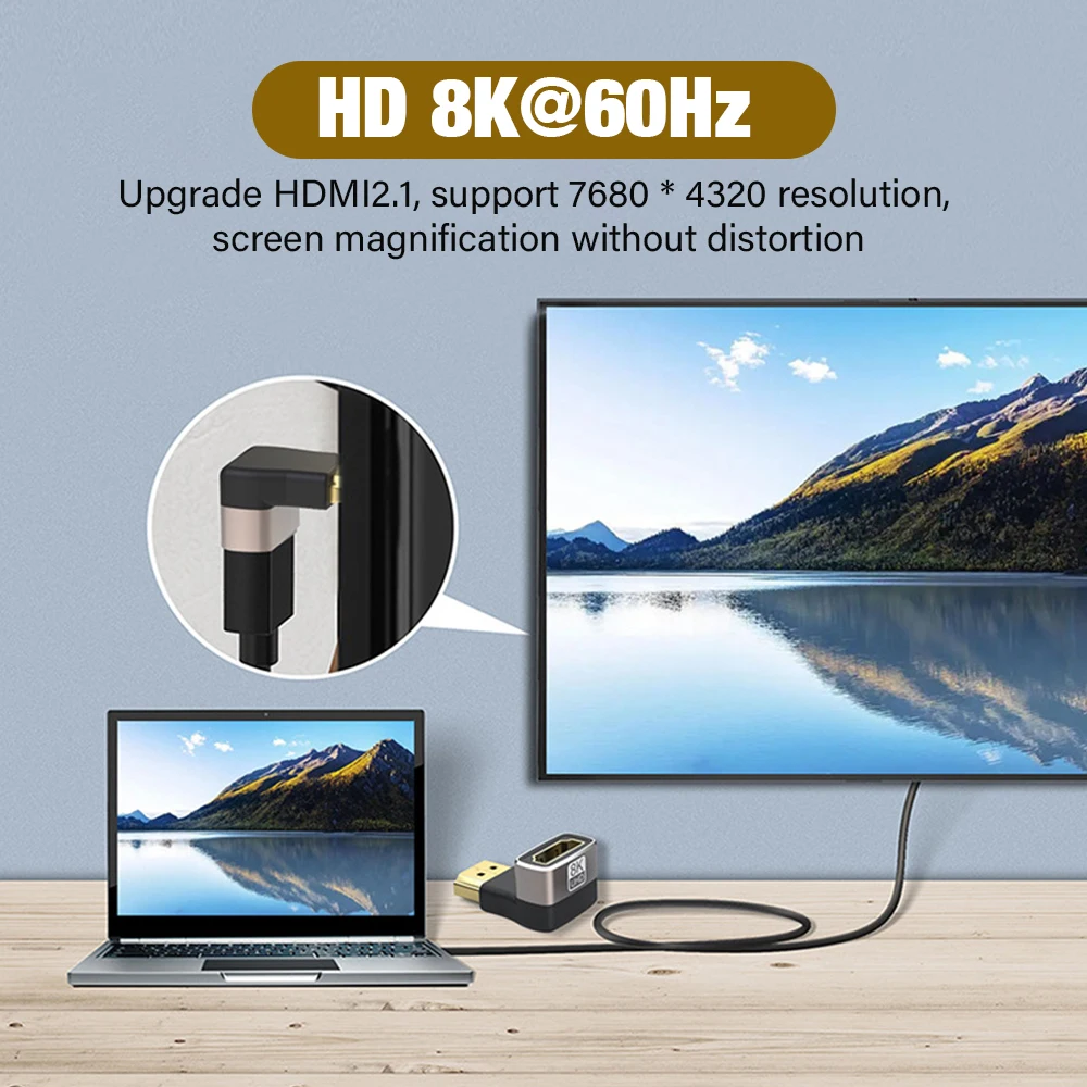 Adapter HDMI 90 stopni kąt prosty HDTV 2.1 8K @ 60Hz konwerter kabel męski na żeński złącze rozszerzenie HDMI do laptopa Prjecto