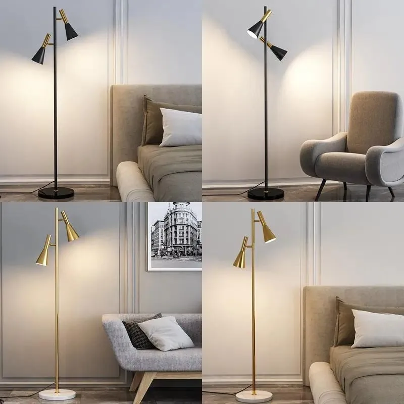 Nordic Designer Floor Lamp for Study Living Room Bedroom Corner Black and Brass Finish Modern Standing Light