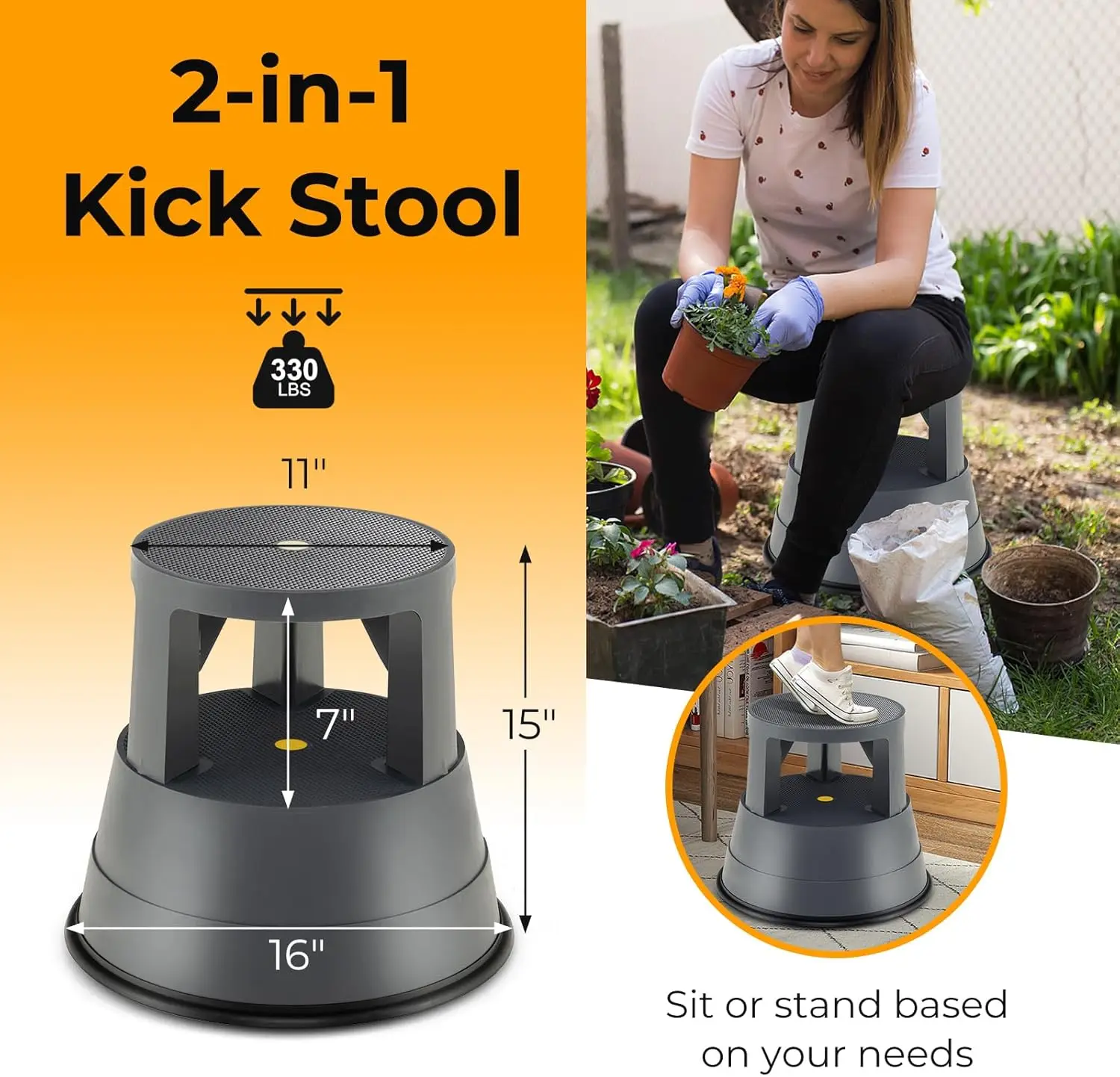 Rolling Step Stool with Wheels, 330 LBS Capacity, Non-Slip Platform for Home Office Kitchen