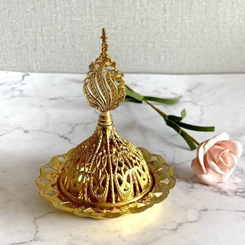 Incense Burner Incense Bakhoor Charcoal Incense Burner Metal Arab Censer Desktop Decor for Incense Sticks Cones