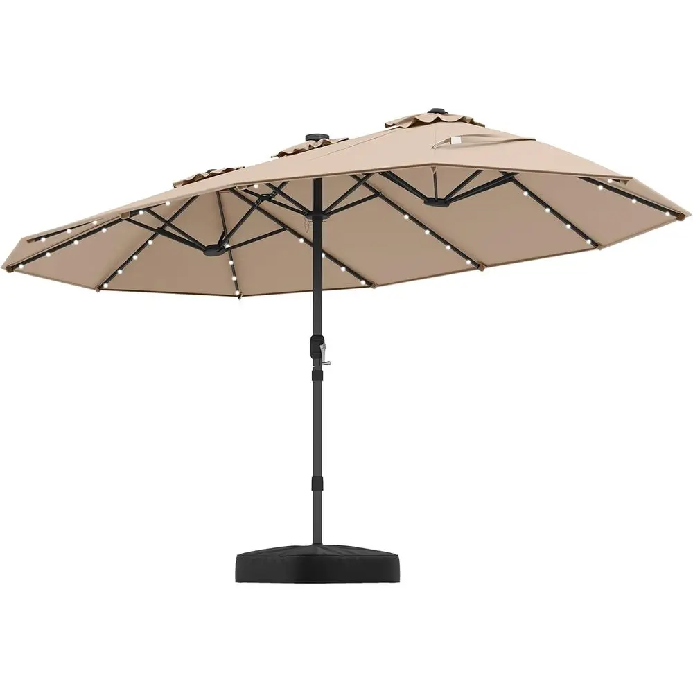 15T Double-Sided r Patio Umbrella, Extra-Large Outdoor Twin Umbrella with 48 LED Lights, Vented Top, Crank Handle, 12 Ribs, Weig