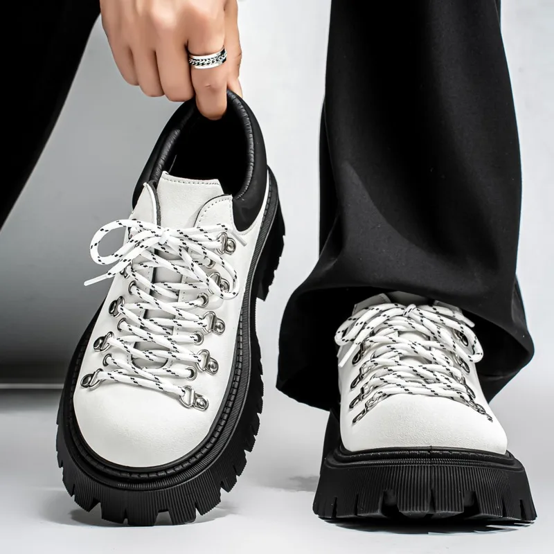 

Новые мужские повседневные туфли 2026 года: модные, всесезонные, с цветовыми блоками, круглым носком, на плоской подошве, из прочной кожи, высококачественный брендовый дизайн