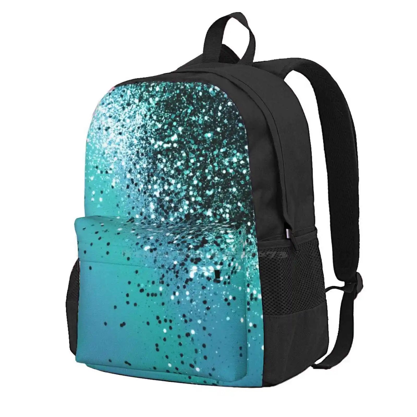 Aqua Blue Ocean Glam #1 (Photo Of Glitter Only - Not Reflective) Hot Sale Schoolbag Backpack Fashion Bags Color Digital