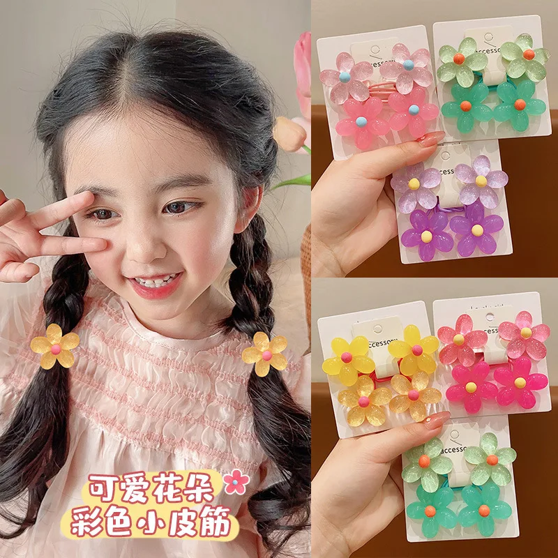 Children\'s Cute Candy Color Flower Skin Band Mother Kids Tie Head High Elastic Hair Accessories Student Hair Ring