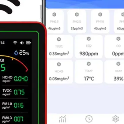 واي فاي 15 في 1 كاشف جودة الهواء TFT عرض مراقبة جودة الهواء الداخلي APP التحكم المحمولة AQI PM0.3 PM1.0 PM2.5 PM10 تستر