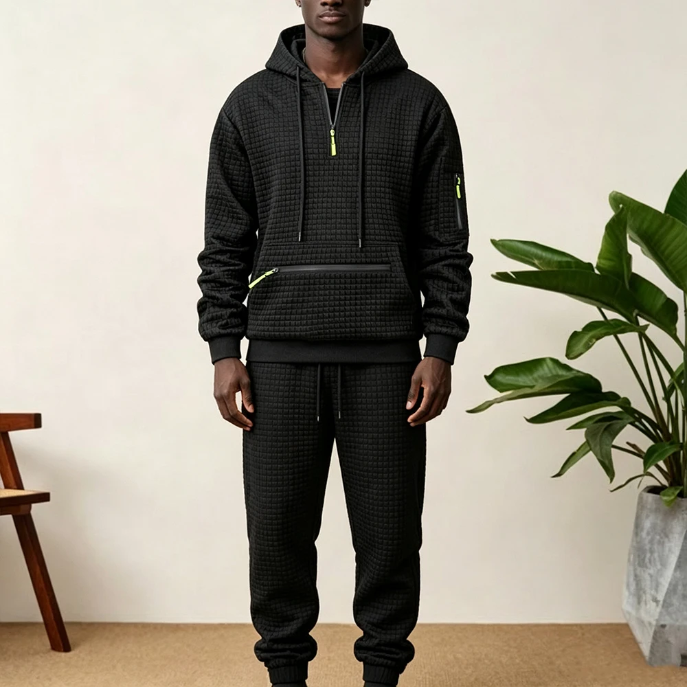 Heren 2-delige waffle grid tra - Streetwear Zipper recensie en prijs