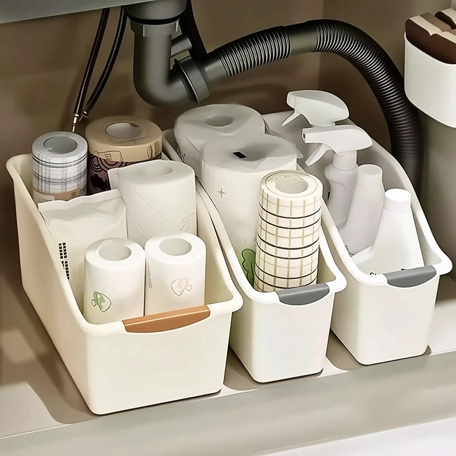 Organizzatore Sottolavello in Plastica con Ruote, Set da 2/3 Pezzi, Contenitori per Bottiglie, Organizzatori per Armadietti da Cucina, Cestini in Plastica