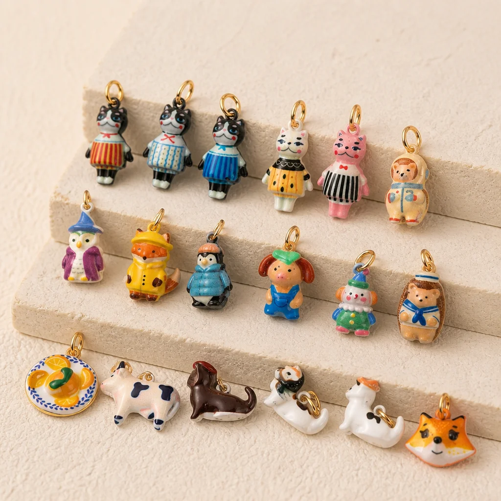 Neue süße und modische Katzenserie, bunt gestreifte Katzen- und Eulen-DIY-Anhänger für Schmuck. – Detail 3