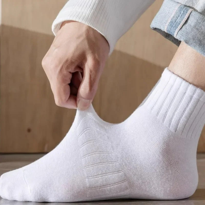 Chaussettes en coton chaud pour hommes, bonneterie élastique, protection des pieds, noir, gris, blanc, tube moyen, course à pied, degré froid, automne, hiver