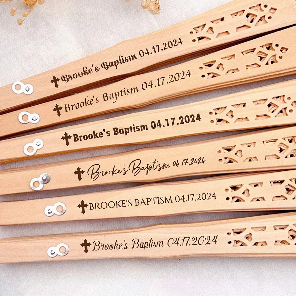 Abanico de mano de madera personalizado para bautismo, recuerdo de primera comunión para niños, recuerdos para eventos de iglesia, recuerdo Mi Bautizo, 1 Uds.