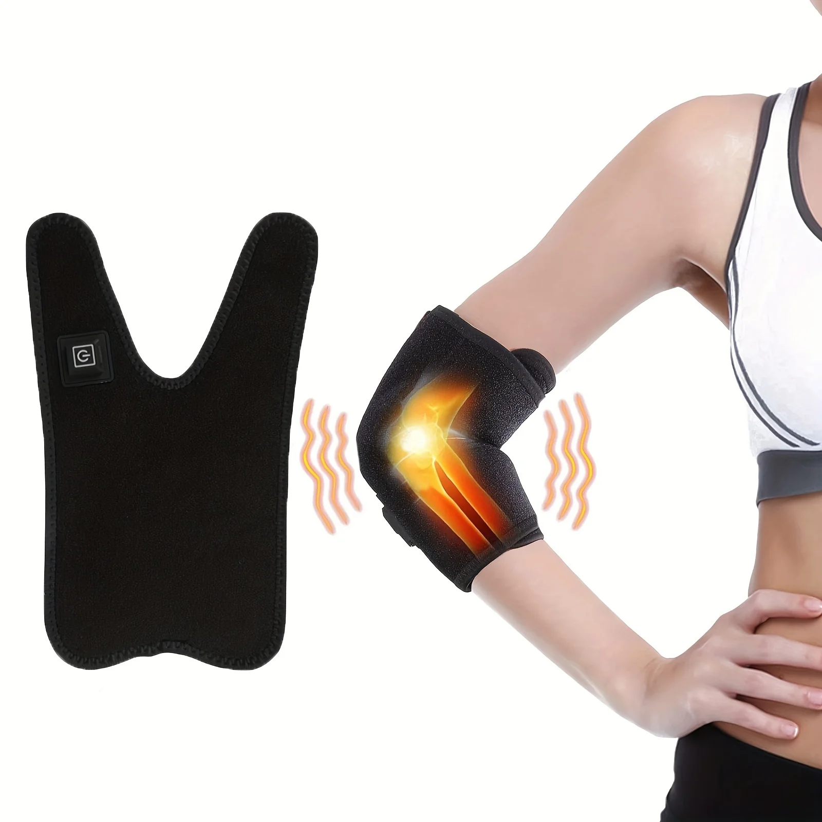 Heated Elbow Brace, Elbow Brace Heat Pain Relief Adjustable Heating Elbow Wrap Pad with 3 Level Temperature Setting Hot