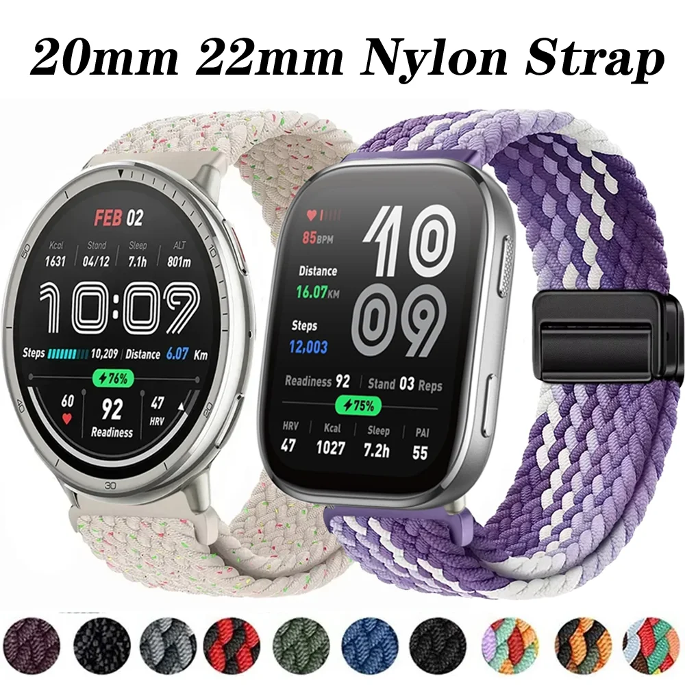 Магнитный нейлоновый плетеный ремешок 20 мм 22 мм для мини-браслета Amazfit Active 2/GTS 4 для Amazfit Bip 6/5/Pace Lite/GTR 4 Correa