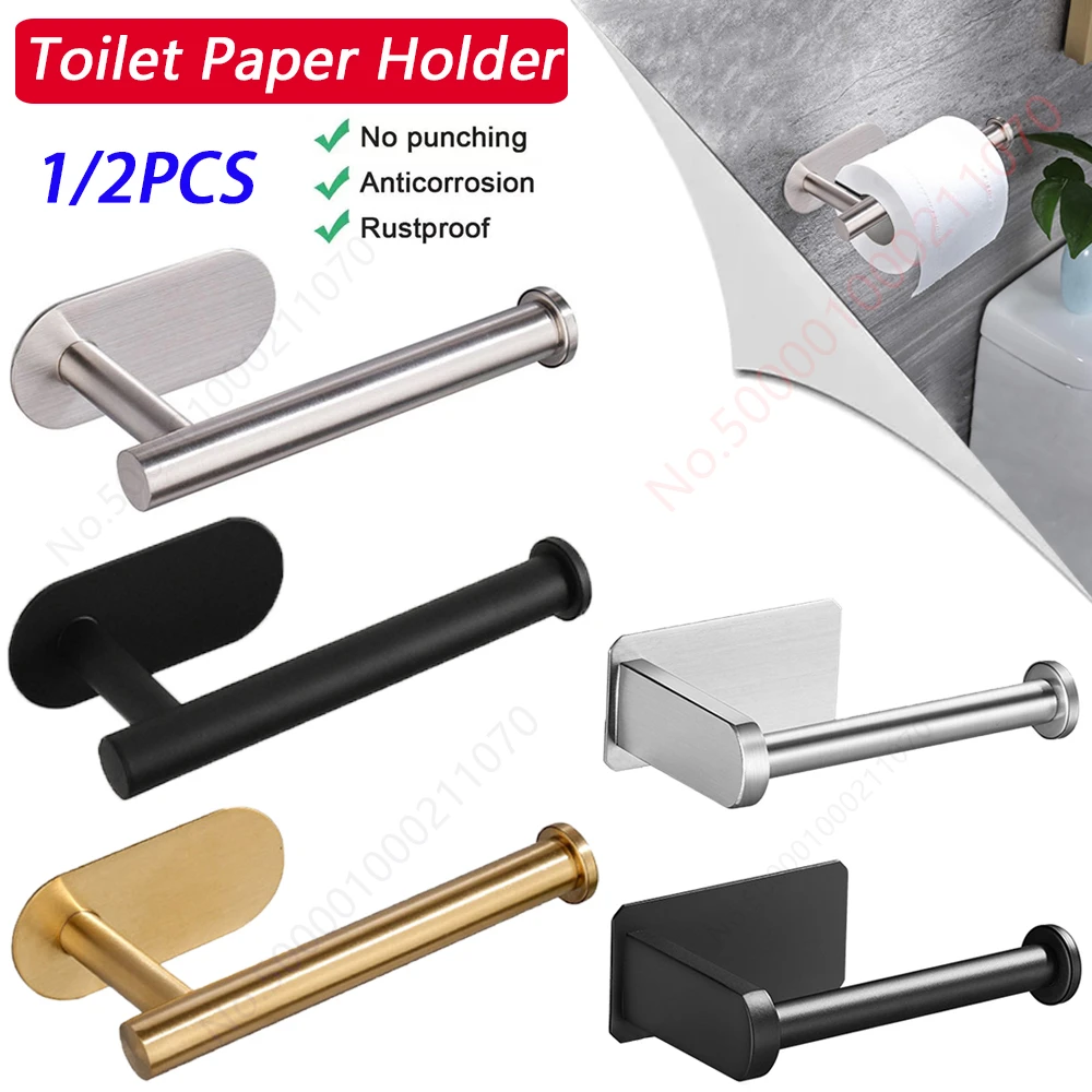 Adesiva Toilet Paper Rack, Toalha de Banho Papel Titular, Dispenser Papel Absorvente, WC Cozinha Hardware Acessórios De Armazenamento, 1 a 2Pcs