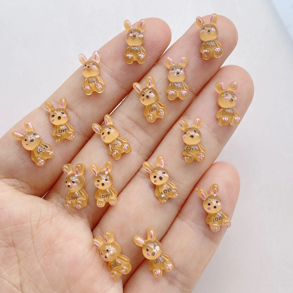 50 adet Karışık Nail Art Reçine Karikatür Kahve Renkli Tavşan Serisi Takılar Rhinestones DIY Zanaat Tırnak 3D Süslemeleri Takı