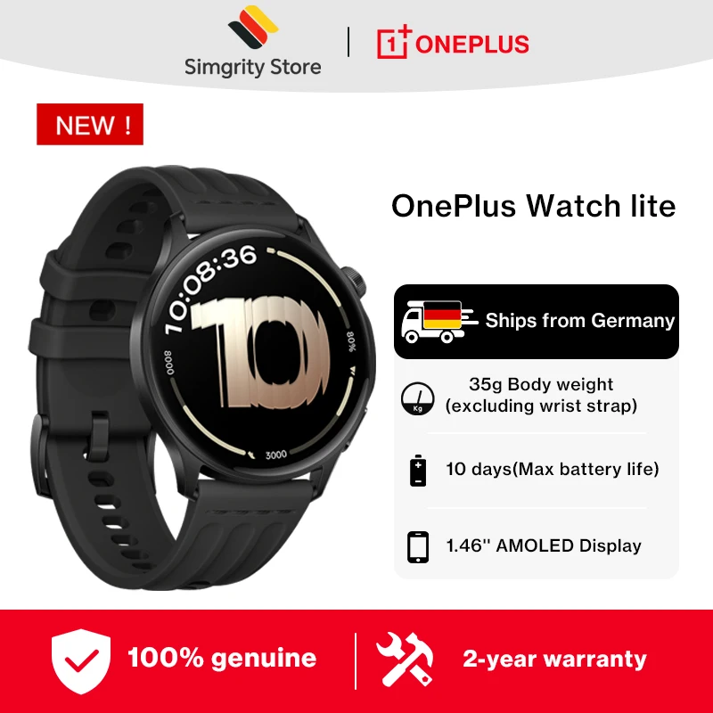 Globalna wersja OnePlus Watch lite SmartWatch, nowy zegarek, wyświetlacz 1,46 cala, 59 g, 10 dni niezawodnej pracy, pomiar tętna, monitorowanie poziomu tlenu we krwi