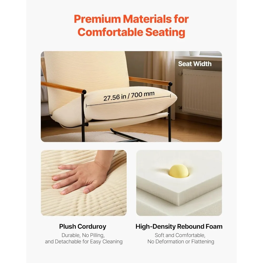 كرسي VEVOR Accent، كرسي بإطار معدني مع مساند للذراعين خشبية، كرسي حديث مريح منجد، مع وسادة إسفنجية ناعمة، منفصلة #5