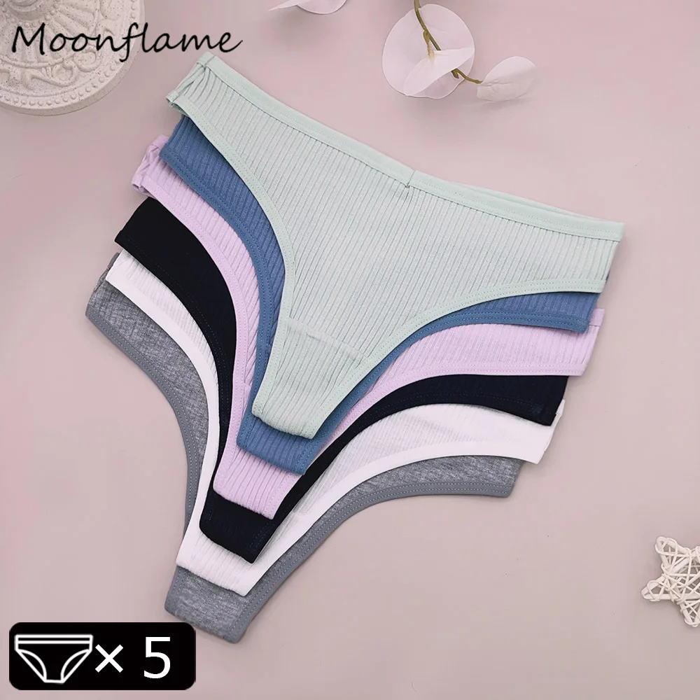 

Moonflame 5Pcs Cotton V Waist Women's Panties Underwear Lingerie Soft Comfortable G String Sexy Sports Lady Thongs