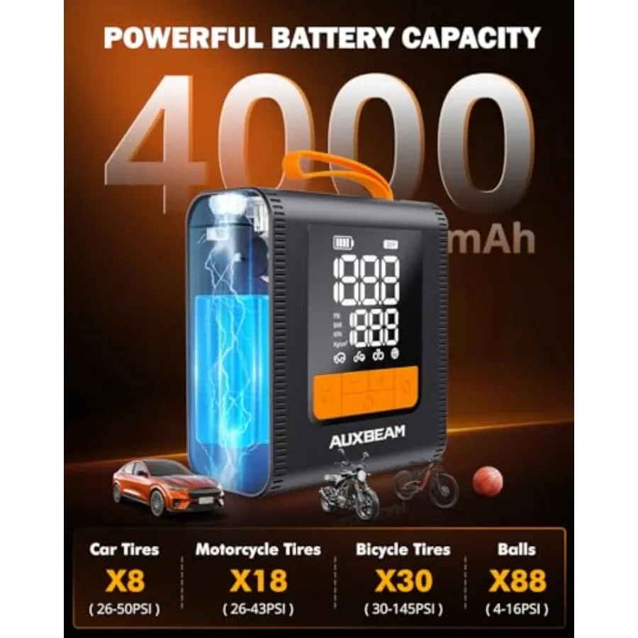 H4 منفاخ لإطارات السيارة ضاغط هواء محمول 150PSI مضخة إطارات السيارة 12 فولت 4 أوضاع نفخ مضخة هواء ذكية لاسلكية مع شاشة LCD لـ #2
