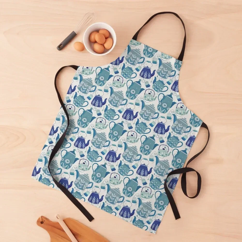 Indigo Teapots Apron Kitchen Things Bib For Kitchen Apron