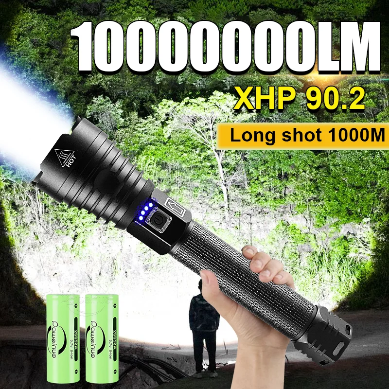 

10000000LM мощный светодиодный фонарик сильный свет 1000 м тактический фонарь для самообороны уличный фонарь для кемпинга и охоты