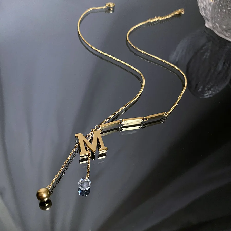 Letter pendant titanium steel necklace female light luxury niche design sense clavicle chain choker hip hop trend