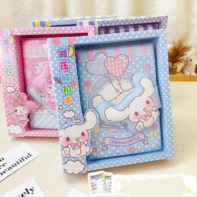 Sanrio Notebook Kawaii Mymelody Kuromi Cinnamoroll Japanese Student Cartoon Gift Box Pressure Reducing Magnetic Buckle Notebook