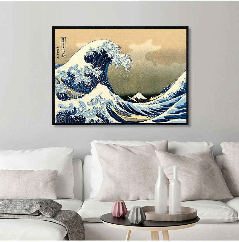 1pc frameless The Great Wave of Kanagawa Ukiyoe Japanese Art  Vintage Wall Canvas Print Famous Painting Living Room Decoration P