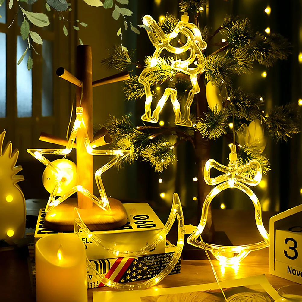 

4pcs Christmas Decoration Lights Led Suction Cup Lamp Warm Beads Romantic Party Decor No Odor For Window Showcase Xmas