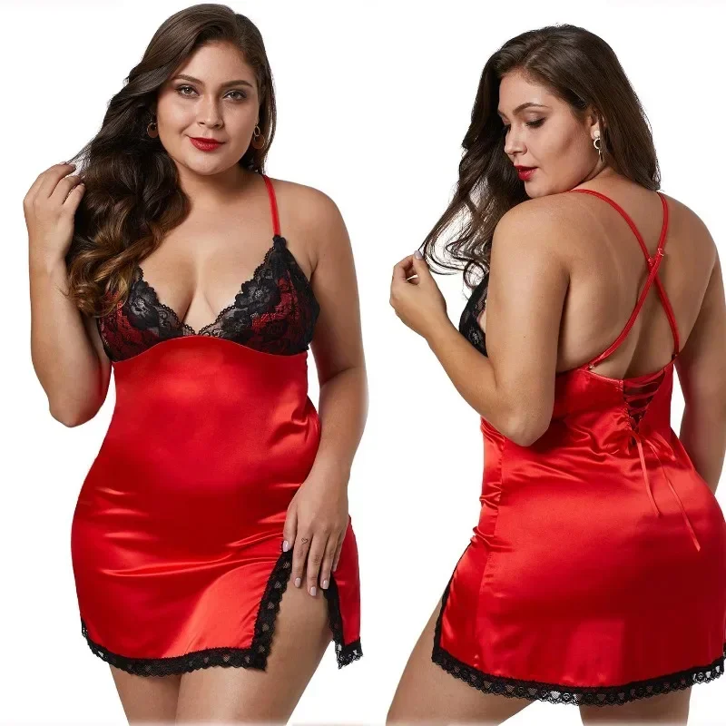

Sexy Lingerie Women's Breast Top Deep V Cross Strap Lace Women Nightdress Underwear 2 Sets Skirt Sexy Lingerie Erotic Outfits
