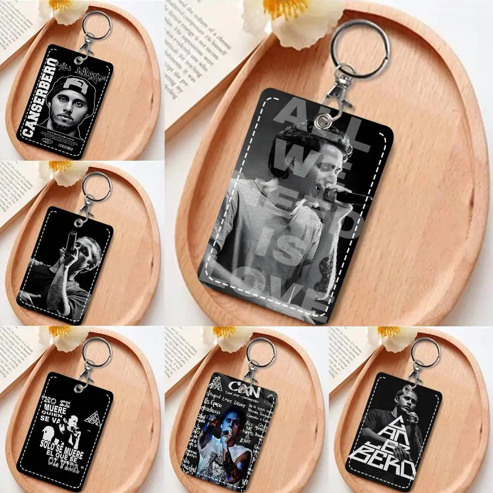 1pc Rapper C-Canserbero Singer Card Case Keychain Access Card Bag Key Tag Ring Leather Card Holder Key Ring Access