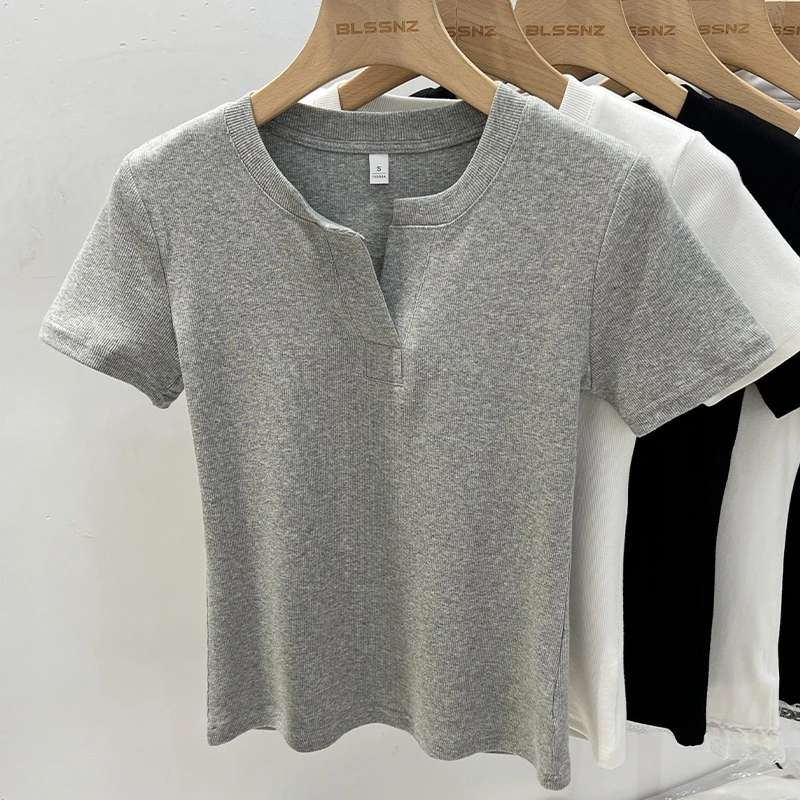 AOSSVIAO 2026 Summer Small V-Neck Short Sleeve Women T-Shirt Casual Versatile Stylish Age-Reducing Slim Slimming Tee Base Top