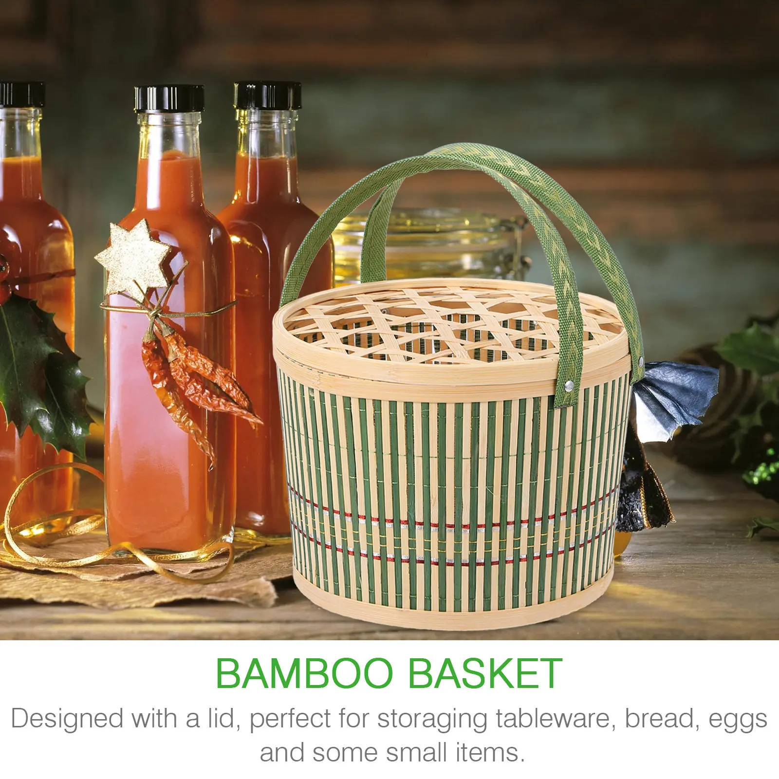 1Pcs Bamboo Handmade Egg Basket Portable Compact Design with Lid for Kitchen Dining Room Storage Decorative Basket
