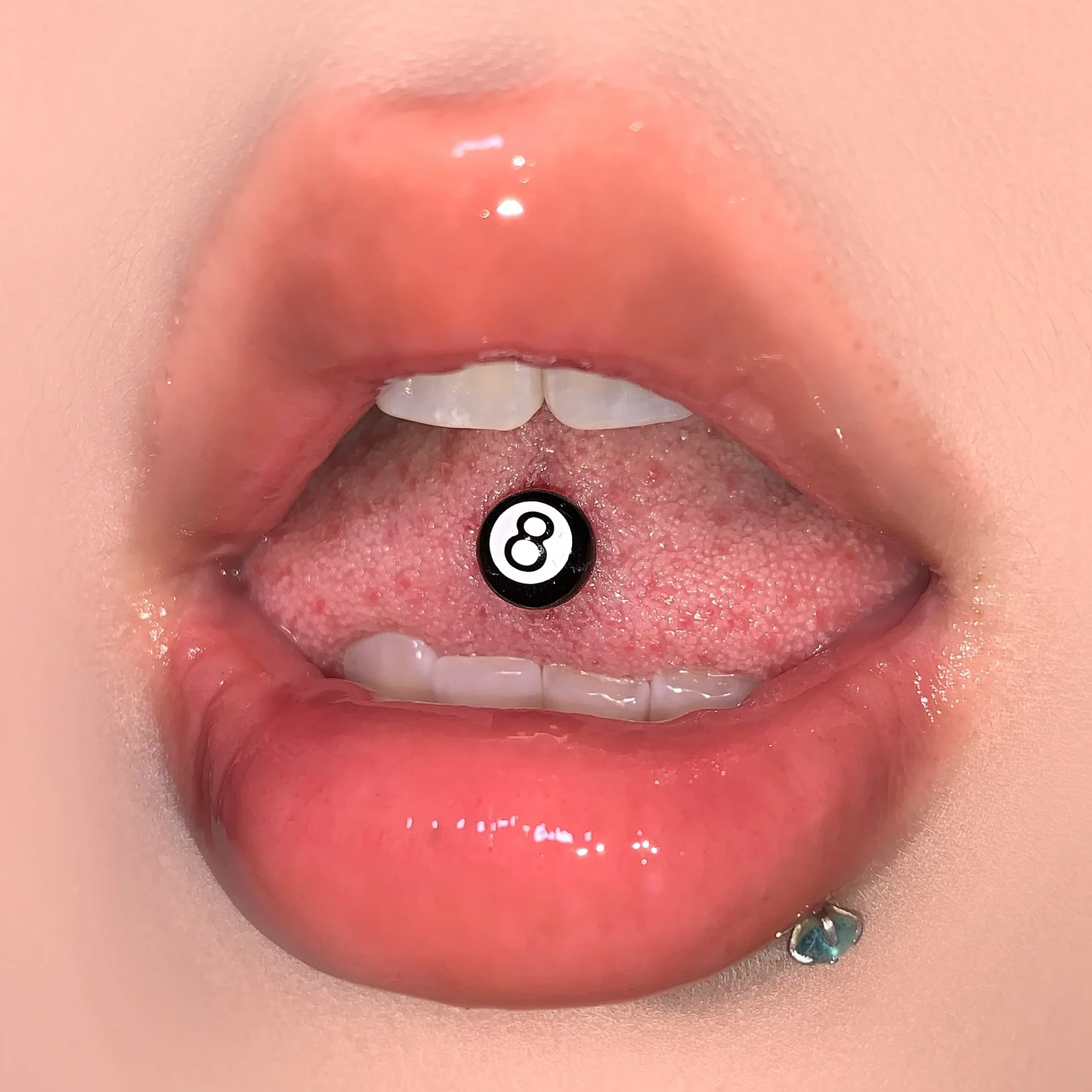 Trendy Black Number 8 Billiards Titanium Steel External Thread Tongue Piercing Stylish Jewelry Safe for Wearing While Drinking