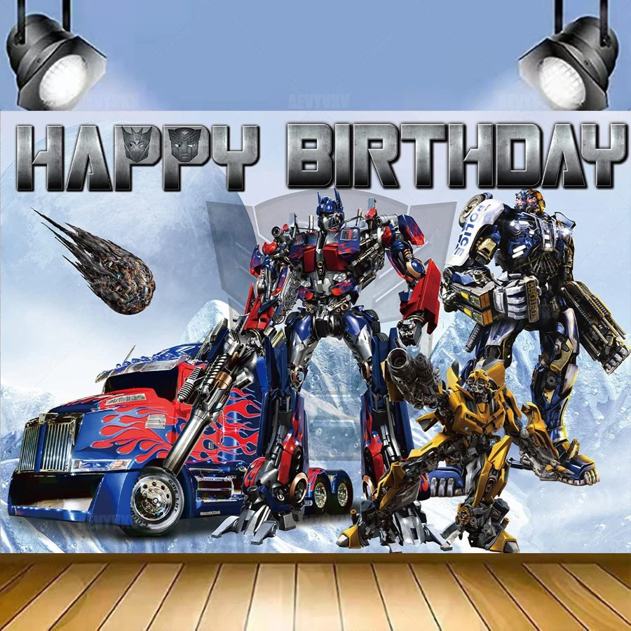 Transformers Bumblebee Optimus Prime Birthday Party Backdrop Yellow Black Truck Mask Gear Custom Boys Kids Cake Banner Decor