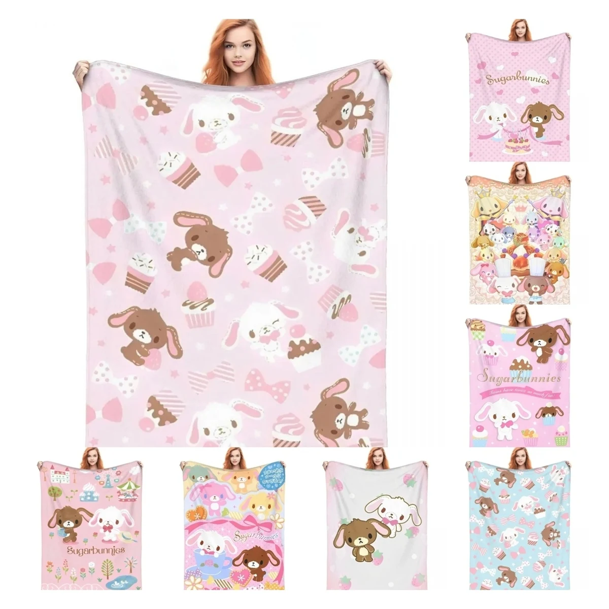 Cute Cartoon Bunny Print Flannel Throw Blanket – Super Warm Soft Plush Quilt for Sofa, Bedroom or Travel, Lightweight Fleece