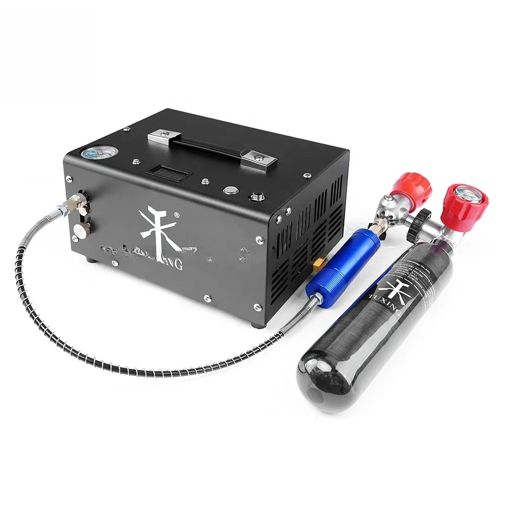 Hot Selling Auto Stop Mini 12V DC Power Converter 110V 220V 4500psi 300bar Oil-Free Portable Paintball PCP Air Compressor