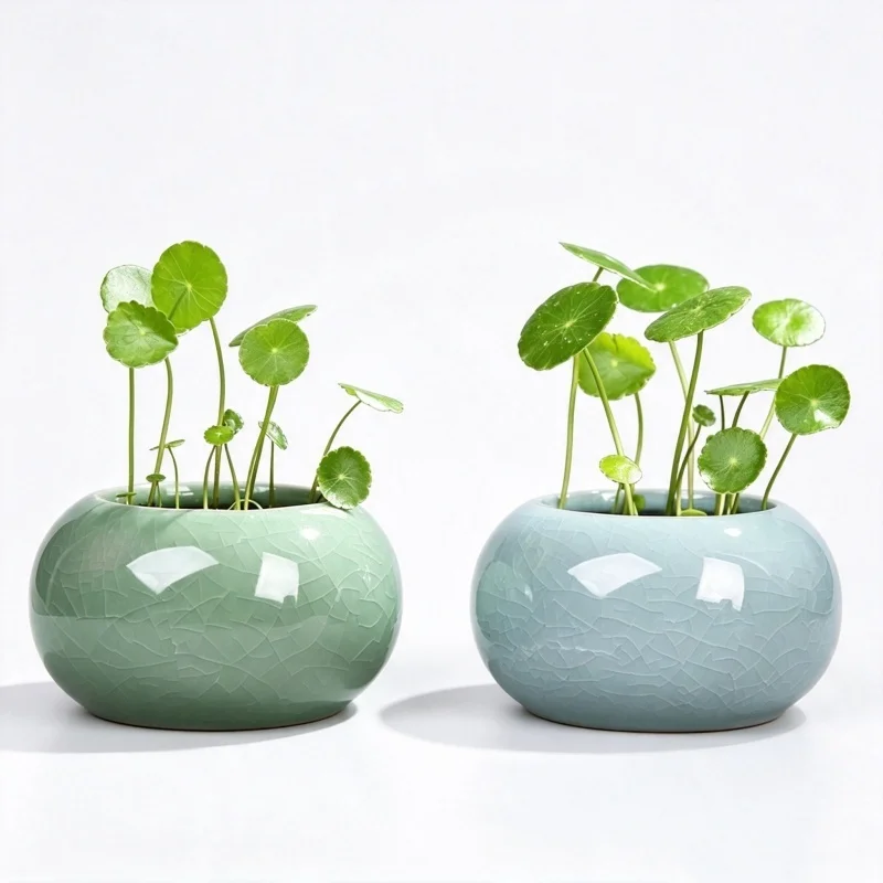 Creative Handmade Geyao Ice Crack Round Succulent Plant Pot Asparagus Fern Orchid Flowerpot Small