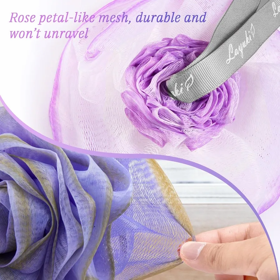 Elegante set di 4 spugne da doccia in luffa da bagno a forma di rosa per il lavaggio quotidiano del corpo e l'esfoliazione della pelle nel bagno SpaLike