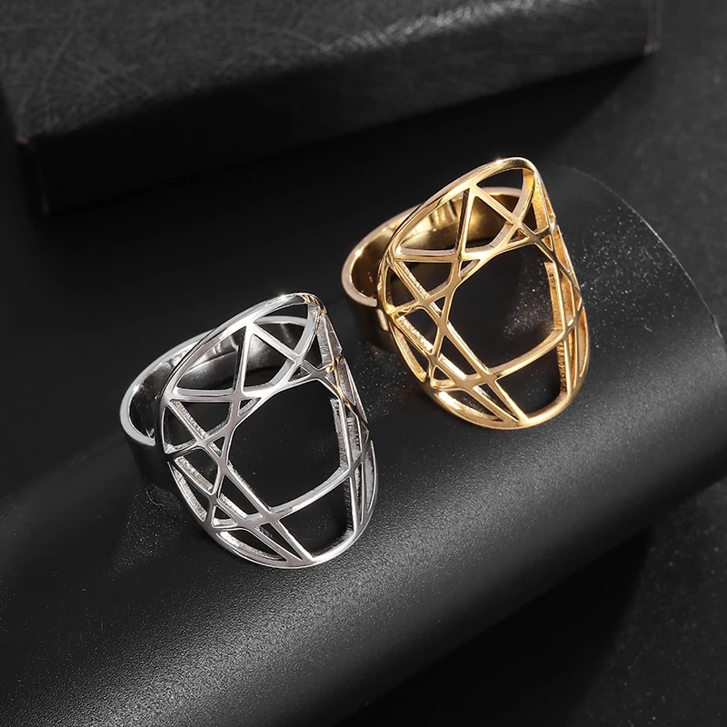 

Stainless Steel Retro Enneagram Geometric Opening Adjustable Ring Women's Fashion Birthday Party Jewelry Girls Gift