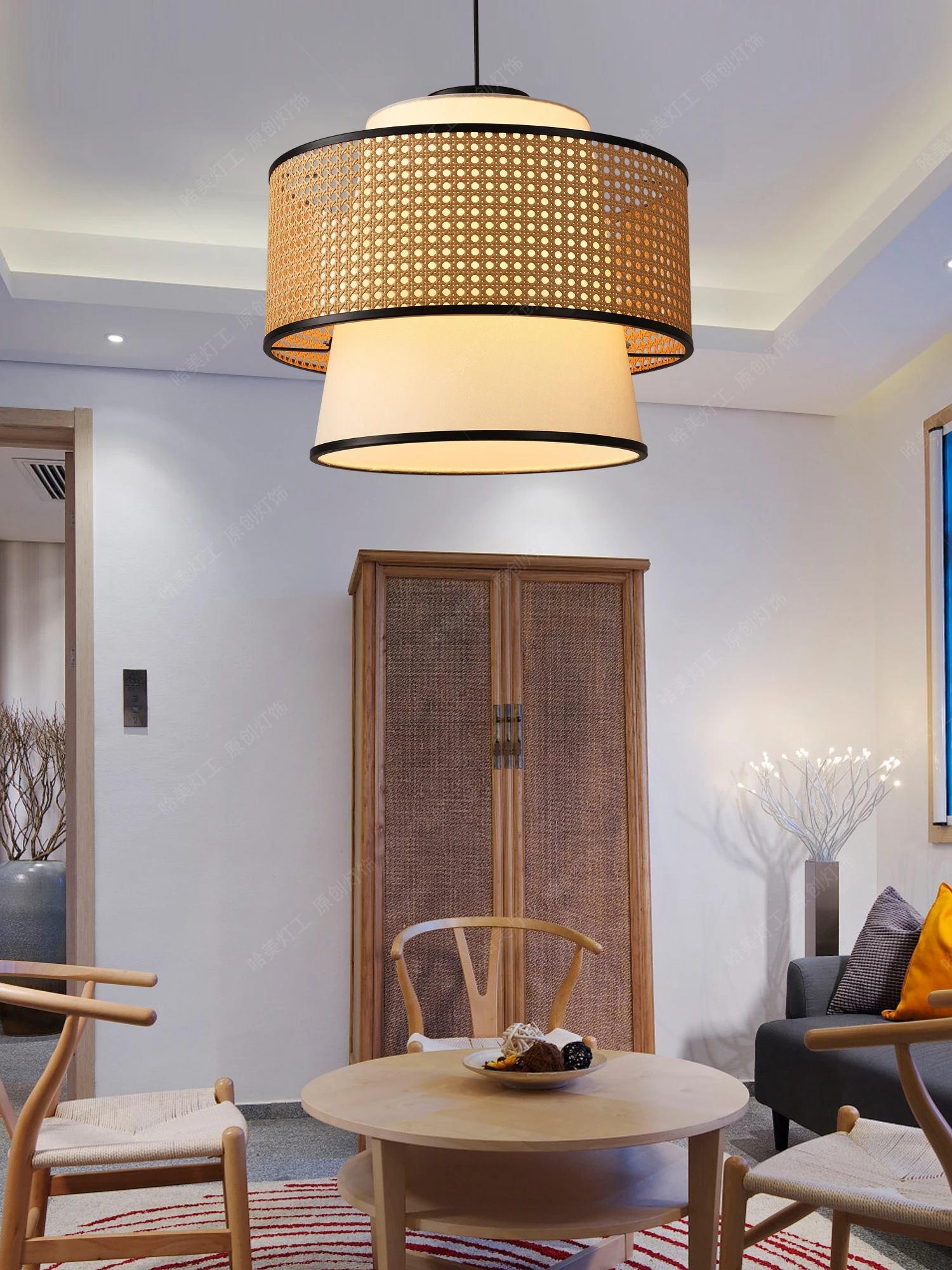 

New Chinese style chandelier Wabi Sabi style homestay tea room restaurant hot pot restaurant Zen inspired fabric atmosphere priv