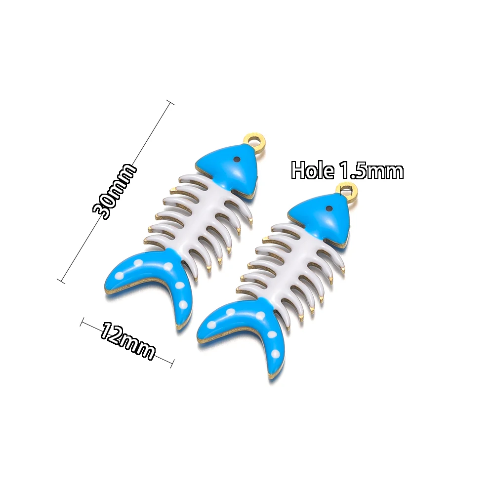 5 Stück Goldene Edelstahl-Emaille-Fischgräten-Anhänger für DIY-Schmuck, Damen-Armband, Halskette, Ohrringe, Anhänger-Herstellung – Detail 3