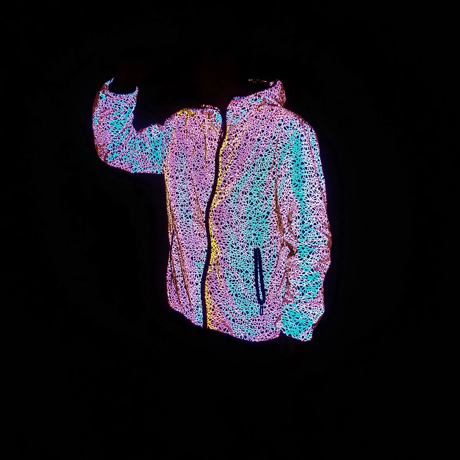2022 Autumn Winter Colorful Reflective Hooded Jacket Mens Harajuku Hip Hop Night Club Reflect Light Shiny Coats Windbreaker 85 Sba1e0981f6814bdea112930c6e4c8840w