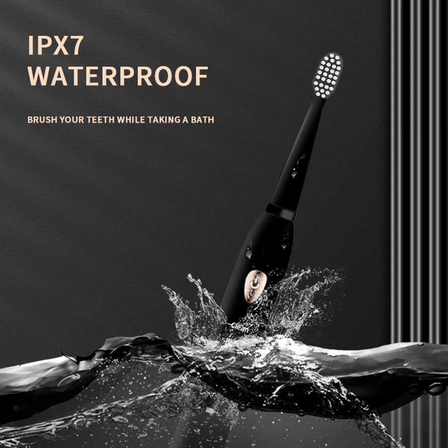 جيان العلامة التجارية الكبار أبيض وأسود كلاسيكي فرشاة أسنان صوتية الكبار 5-Speed وضع USB شحن Ipx7 مقاوم للماء سونيك الكهربائية Toothbr