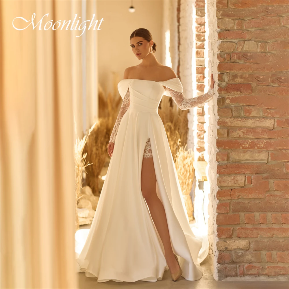 Classic Pleat Lace Off The Shoulder A-Line Wedding Dress 2026 Strapless Open Back High Side Split Vestidos De Novia Customized