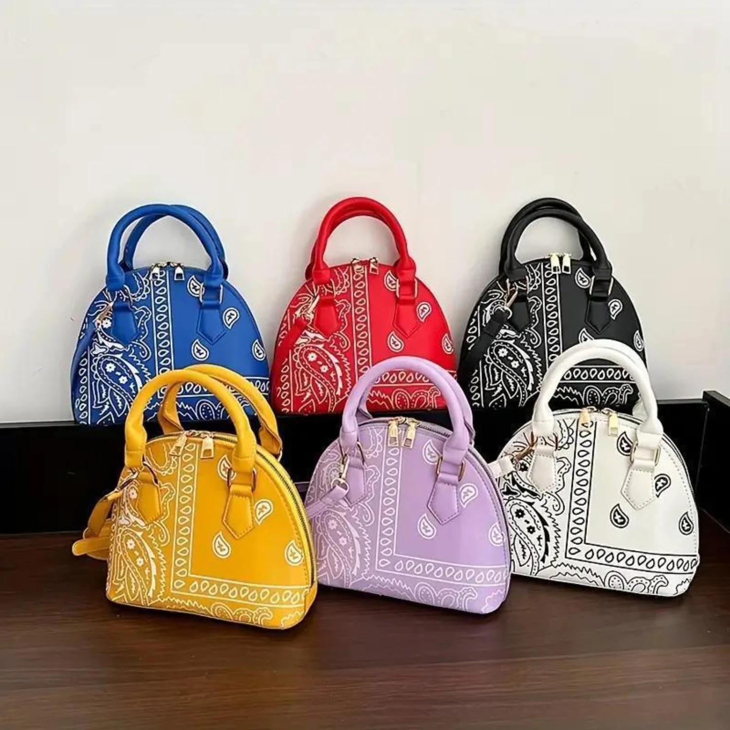 

Floral Paisley Mini Dome Bag - Stylish PU Leather Crossbody & Shoulder Handbag With Zipper, Elegant Purse For Daily Use