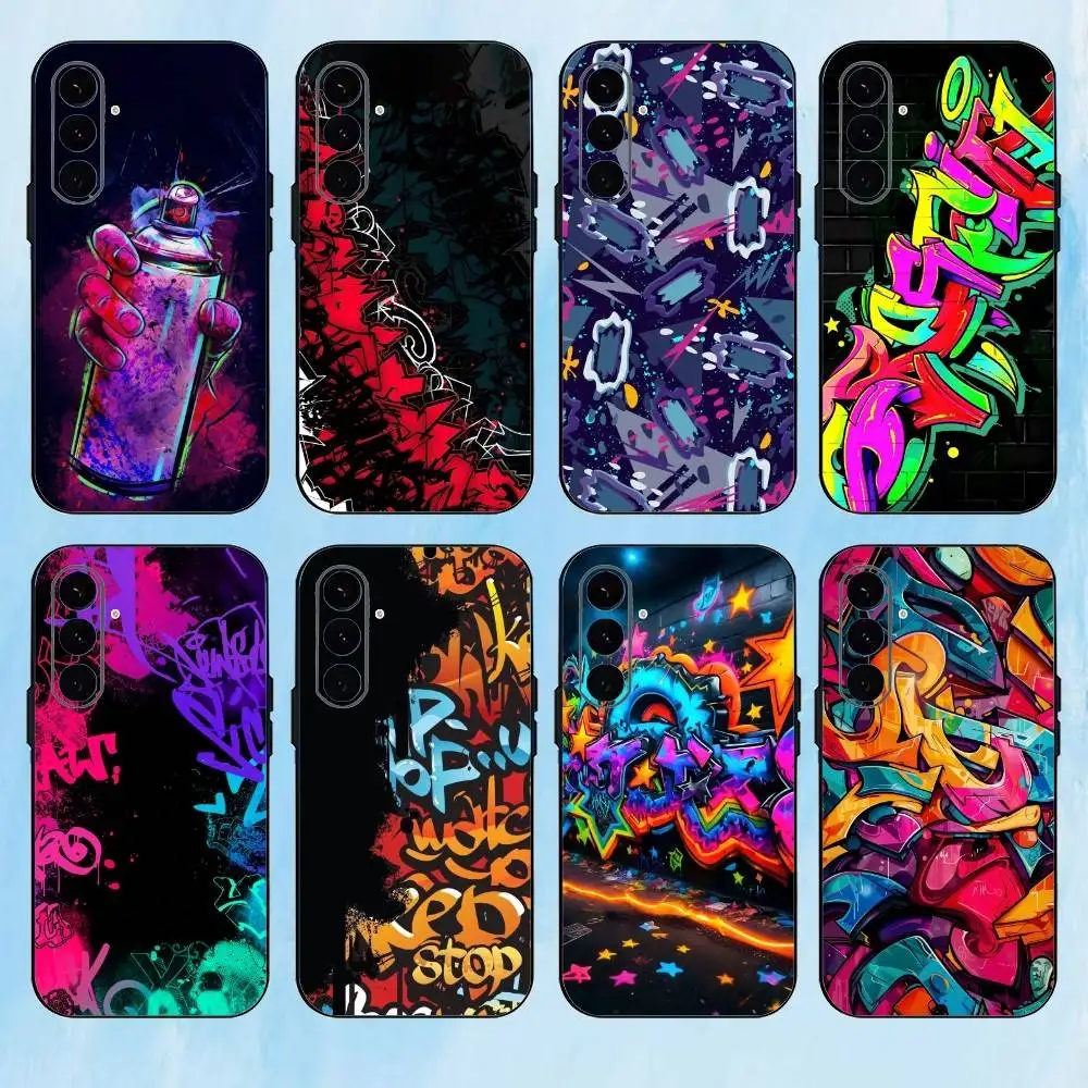 

C-Cool Colorful Graffiti Phone Case For Samsung Galaxy A73,A72,A71,A70,A53,A52,A51,Others Soft Black Cover