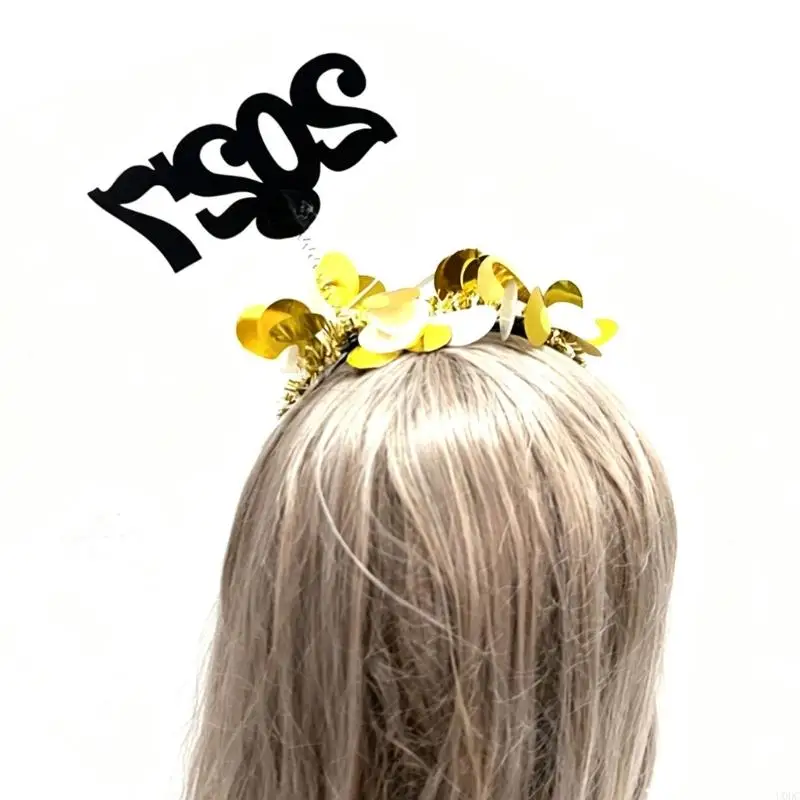 Holiday Photo Booth Headband 2027 New Year Glitter Hair Ornament with Dark Band and Gold-Tone Detail for Party Looks and Family