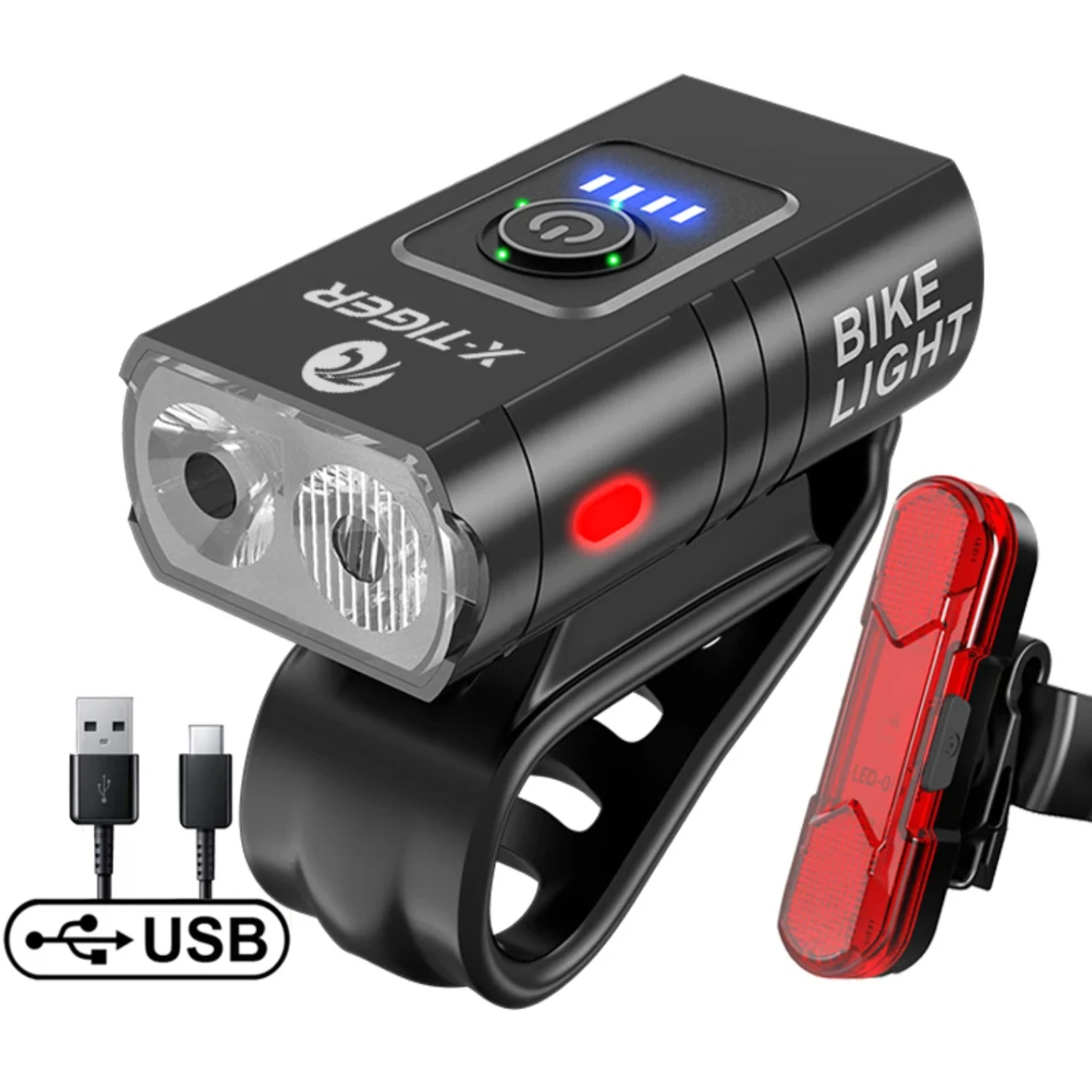 Cycling Headlight Waterproof Bike Light 1200 mAh USB Rechargeable  Bicycle Lamp MTB Road Bike Front Flashlight Led tail light